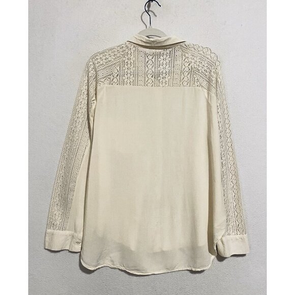 Lapis Anthropologie Top Womens XL Ivory Button Up Crochet Western Cottagecore - Picture 3 of 7